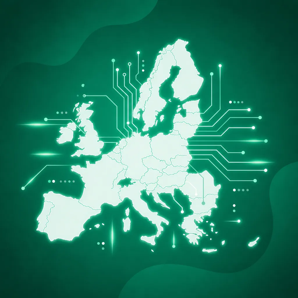 Map of Europe including the United Kingdom and Ireland, in pale green.